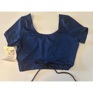 Ezradanze Navy Blue Dance Crop Top Short Sleeve Drawstring Women SM S/M NWT